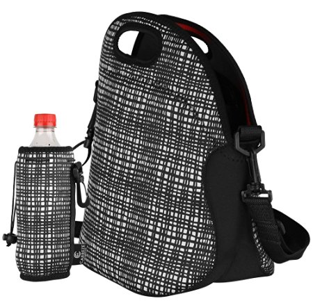 Carreze Lunch Bag - High Quality Neoprene Lunch Tote Bag with Shoulder Strap and Heavy Duty Zipper, Matching Water Bottle Holder Included. Fits Large Amounts of Food.