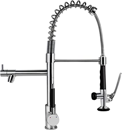 Commercial Spring Kitchen Faucet,Pull Down Kitchen Sink Faucet with Sprayer,Solid Brass Brushed Nickel,New Upgrade Lock Design