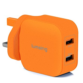 Lumsing Quick Charge 2 Port Multiple Mains Charger Wall Charger, 20W QC2.0 Dual USB Port Travel Charger for iPhone 7 iPad,Samsung Galaxy S5 S6 Edge Google Nexus 6, Sony Xperia Z3 Z4 Tablet-Orange