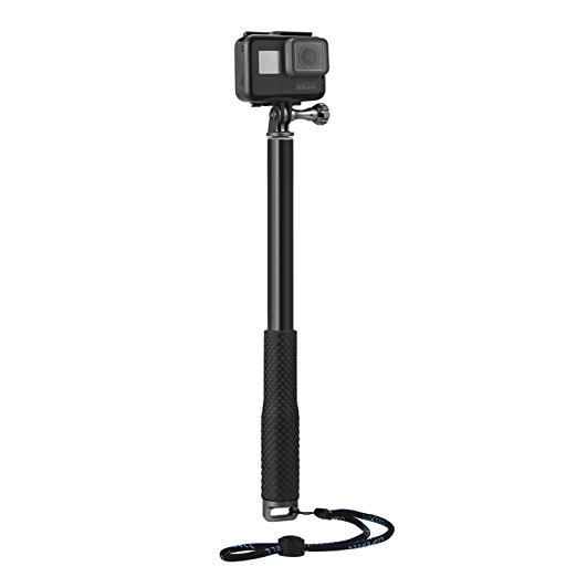 Luxebell Selfie Stick Aluminium Waterproof Telescopic Pole Monopod for Gopro Hero 5, 4, Session, Black, Silver, 3 , 3, 2, 12.8"-41" (Black)