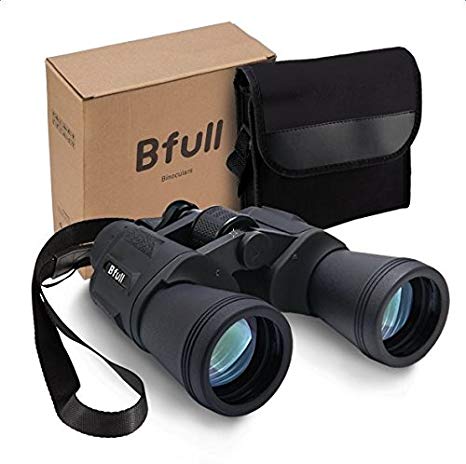 BFULL 12 x 50 Binoculars for Adults Kids, Compact Binocular Folding Durable Binoculars Stargazing for Bird Watching Children Sporting Game (Black)  Carrying case Strap