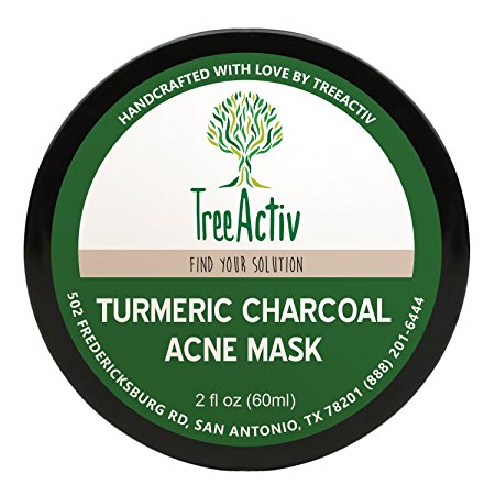 TreeActiv Turmeric Charcoal Acne Mask | Natural Treatment for Facial Blackheads, Severe and Cystic Acne | Clear Skin and Face | Exfoliating | 2 oz