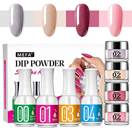Dipping Powder Kits for Nail 4 Colors Dipping Powder System Starter Kit Acrylic Dipping System for French Nail Manicure Nail Art Set Essential kit