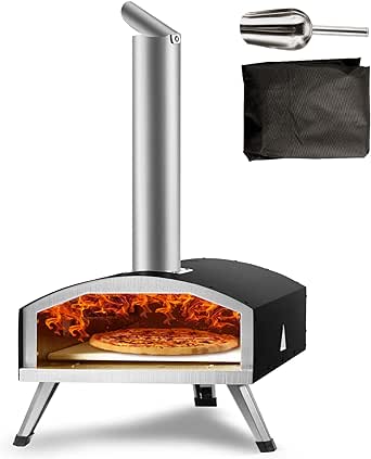 VEVOR Outdoor Pizza Oven, 12-inch Pellet and Charcoal Fire Pizza Maker, Portable Outside Stainless Steel Ovens with Pizza Stone, Waterproof Cover, Shovel, Wood Burner for Backyard Camping, Black