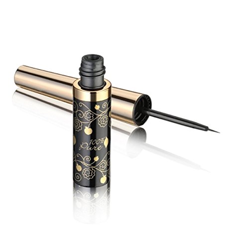 100% Pure: Black Tea Long Last Liquid Eye Liner, 0.23 oz All Natural Liquid Richly Pigmented From Crushed, Micronized Black Tea Leaves No Synthetic Dyes Long Lasting, Smudge Proof, Safe and Gentle