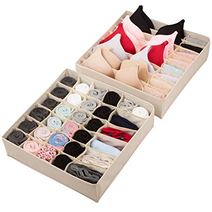 Univivi Closet Organizers Underwear Drawer Storage Box Foldable Oxford Fabric Large Size,Beige, Set of 2