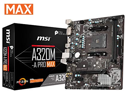 MSI ProSeries AMD A320 1st, 2nd, 3rd Gen Ryzen Compliant AM4 DDR4 HDMI DVI M.2 USB 3 Micro-ATX Motherboard (A320M-A PRO MAX)