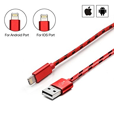 2 in 1 Lightning and Micro Usb Cable, Tornado 3ft Data Transfer and Charger Cable Sync Both for Android and Apple iPhone Smartphones & Tablets(Red)