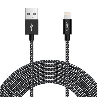 AUKEY Lightning to USB Cable [Apple MFi Certified] with 6.6ft Nylon Braided for iPhone 7, 7 Plus, 6S, 6 Plus, iPad Pro and More