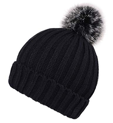 Arctic Paw Womens Super Soft Warm Chunky Cable Faux Fur Pompom Knit Beanie Hat