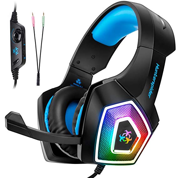 Gaming Headset for PS4 Xbox One, Fuleadture PC Gaming Headset with Mic, Noise Cancelling Over Ear Headphones with LED Light, Bass Surround, Soft Memory Earmuffs for Laptop Mac Nintendo Switch Games