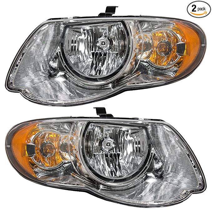 Driver and Passenger Headlights Headlamps Replacement for Chrysler Van with 119" Wheel Base 4857991AD 4857990AD