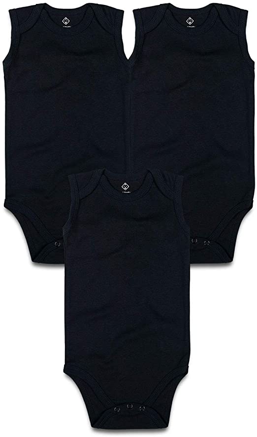 OPAWO Black Baby Sleeveless Bodysuits for Unisex Boys Girls 3 Pack (12-18 Months, Black)
