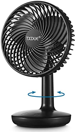 TXDUE Table Fan 6-Inch Small Personal Mini USB Fan 3 Speeds Natural Wind Mode Left and Right Automatic Rotation 3~12 Hrs Working Time 3000mAh Rechargeable Battery Incredibly Quiet (Black)