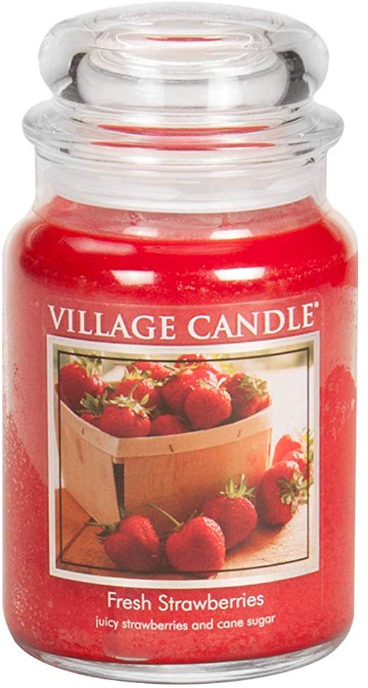 Village Candle Fresh Strawberries 26 oz Glass Jar Scented Candle, Large