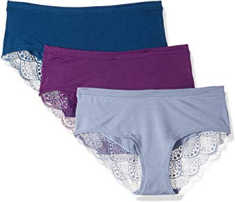 Mae Women's Softest Modal Lace Back Panty, 3 Pack (Sizes XS-3X)