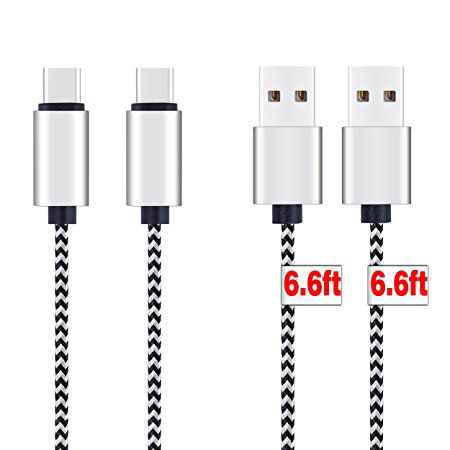 Ailun USB TypeC Cable,[6ft*2Packs],Type-C to USB A High Speed 2.0 Sync & Charging Nylon Braided Cable for Smartphone&Tablets with Type-C port [Silver&Blackwhite]