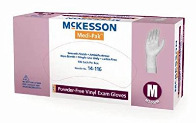 Medi-Pak Non-Sterile Powder-Free Vinyl Exam Gloves, Smooth Ivory Ambidextrous Medium 10PK 100ct.