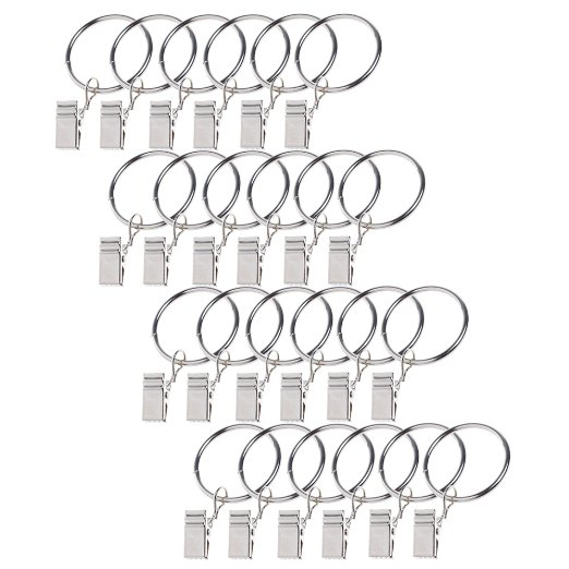 BCP 24 Pieces Metal Drapery Curtain Rings with Clips