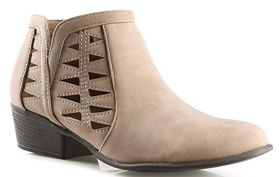 LUSTHAVE Womens Western Cut Out Perforated Low Heel Ankle Boots Bootie