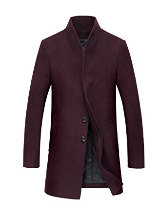 sulandy Men's Wool French Front Slim Fit Long Business Coat and Jacket