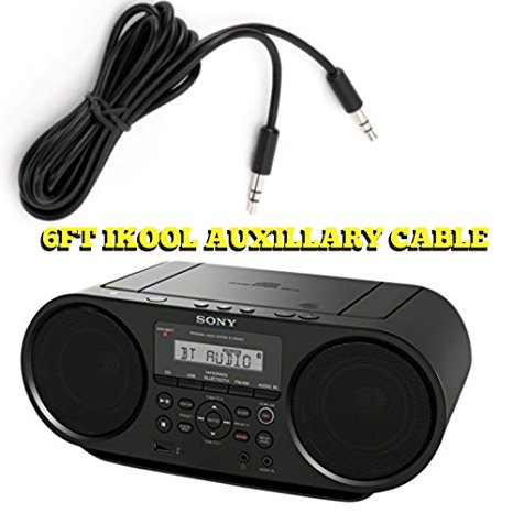 ZSRS60BT CD Boombox Sony Radio AM/FM Radio BoomBox With Bluetooth and NFC (Black)Works With Batteries   I-Kool 6 Foot Aux Cable To Connect All Your Music On The Go