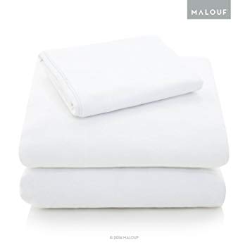 MALOUF Woven Heavyweight Portuguese Flannel Sheet Set - 100% Cotton Pill Resistant Bedding - Split King - White