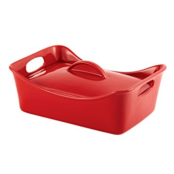 Rachael Ray Stoneware 3-1/2-Quart Covered Rectangle Lasagna Casserole, Red