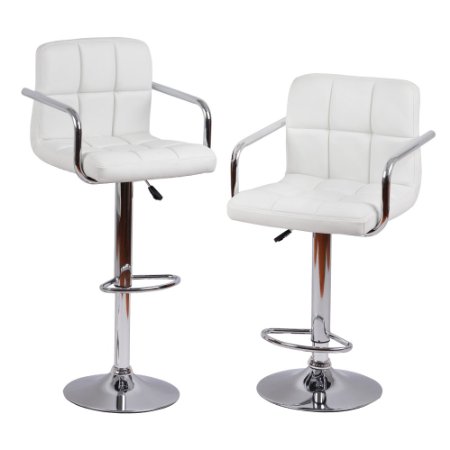 Homall Modern PU Leather Swivel Adjustable Barstools With Armrest,Synthetic Leather Hydraulic Counter Stools (White Set of 2)