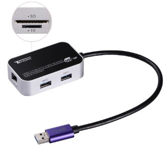 Tendak USB 3.0 HUB Superspeed 2-Port USB to Lan Gigabit Ethernet Supporting 10/100/1000 RJ45 Ethernet Converter Cable USB Network Adapter with Card Reader for PC Laptops Mac OS X 10.10/ 10.9/ 10.8/ 10.7 /10.6 /10.5