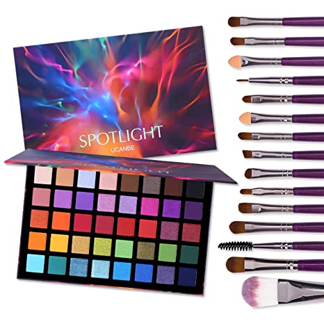 UCANBE Spotlight Eyeshadow Palette   15 PCS Eye Brushes Makeup Set, Professional 40 Color Matte Shimmer Glitter Eye Shadow Pallet Highly Pigmented Waterproof Long Lasting Make up Pallete