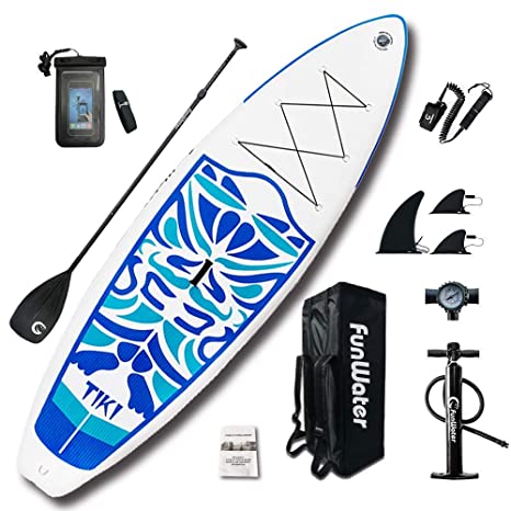 FunWater Inflatable 10'6×33"×6" Ultra-Light (17.6lbs) SUP for All Skill Levels Everything Included with Stand Up Paddle Board, Adj Paddle, Pump, ISUP Travel Backpack, Leash, Waterproof Bag