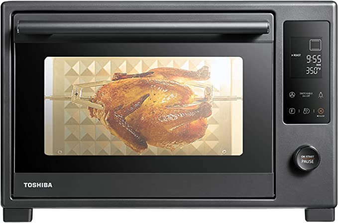 TOSHIBA Hot Air Convection Toaster Oven, Extra Large 34QT/32L, 9-in-1 Cooking Functions, Crispy Grill, Dehydrate, Rotisserie, 6 Accessories Included, 1650W, Grey