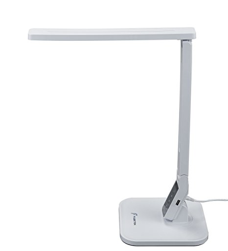 LED Desk Lamp Fugetek FT-L798-W, 5-Level Dimmer, Touch Control Panel, 1-Hour Auto Timer, 5V/1A USB Charging Port - (White)