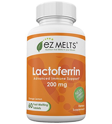 EZ Melts Lactoferrin, 200 mg, Dissolving Vitamins, Zero Sugar, Natural Orange Flavor, GMO-Free Fast Melting Tablets, Immune Health, Gluten-Free Chewable Supplement