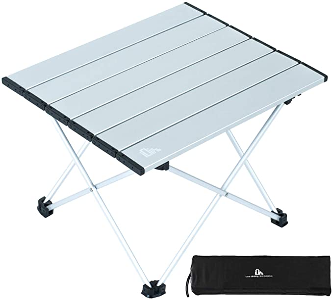 iClimb Ultralight Compact Camping Folding Table with Carry Bag, Two Size (Silver - S)