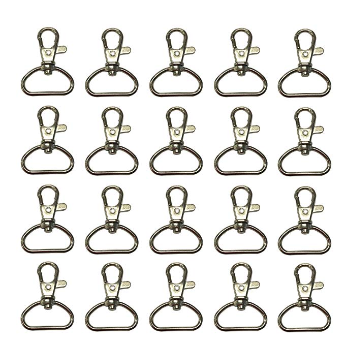 Prudance 20pcs Silvery 1 Inch Inside Diameter D-ring Lobster Clasp Claw Swivel Eye Lobster Snap Clasp Hook Strap