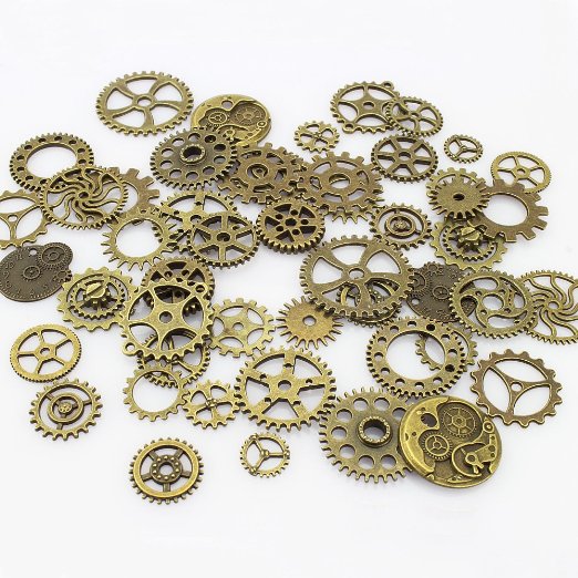 LolliBeads® 90 Gram Antiqued Bronze Metal Skeleton Steampunk Watch Gear Cog Wheel Sets( 50pcs)