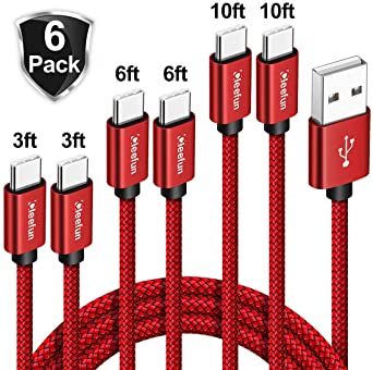 CLEEFUN USB C Cable Fast Charging, [6 Pack, 3/3/6/6/10/10 ft] Nylon Braided USB A to Type C Charger Cord Compatible with Samsung Galaxy S10e S20 S10 S9 S8 Plus, Note 10 9 8, Moto G8 G7 G6, LG G8 G7