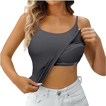 Built in Bra Tank Tops for Women Casual Adjustable Spaghetti Strap Camisole Plus Size Cotton Padded Workout Tops 2024 Summer