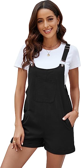 COZYPOIN Women's Casual Overalls Summer Shorts Cotton Linen Jumpsuits Rompers with Pockets