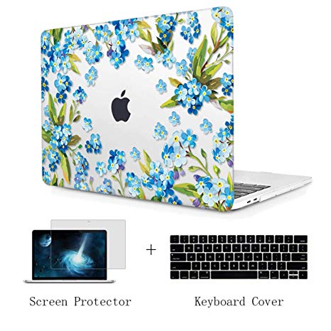 TwoL Hard Plastic Case Silicone Keyboard Cover and Screen Protector for MacBook Air 13 inch A1932 Release 2018 with Retina Display/Touch ID Blue Grass