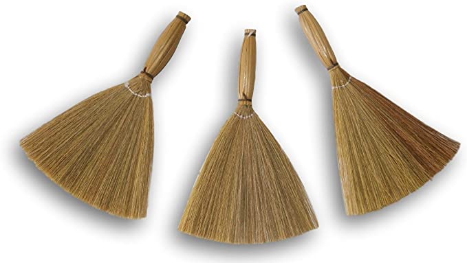 Natural Craft Brooms with Bamboo Handles and Dried Raffia Bristles - Package of 3