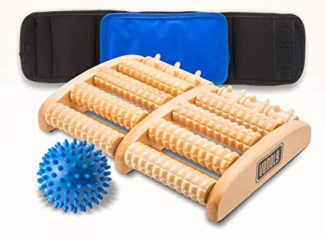 Venoly Foot Massager Roller Bundle - Includes Large Dual Foot Massage Roller, Spiky Massage Roller Ball, Ice Pack Wrap. Ideal for Workout Recovery, Planar Fasciitis, Heel and Arch Pain, Stress Relief