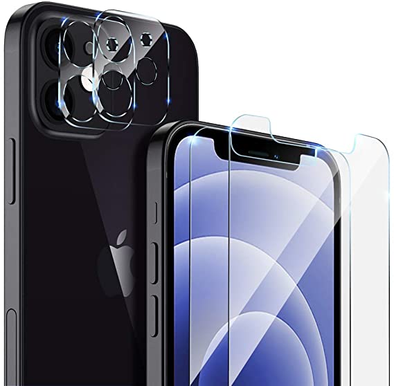 [4 Pack] 2 Pack Tempered Glass Screen Protector  2 Pack Camera Lens Protector Compatible with Iphone 12 (6.1"), [9H Hardness] Transparent Scratch-Resistant [Bubble Free][Case Friendly]Ultra-Thin Clear