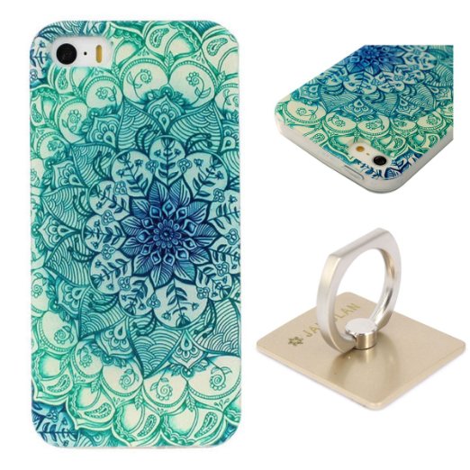 iPhone 5 Case, JAHOLAN Green Totem Flower Clear Bumper TPU Soft Case Rubber Silicone Skin Cover for iphone 5S 5   Free Phone Ring Stent