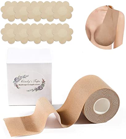 2020 new breast lift tape with nipple cover set(10pcs),Body shaping tape,waterproof and sweatproof. For backless dresses, swimwear, wedding dresses, V-neck dresses, etc. to make you more relax