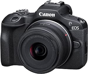 Canon EOS R100 Spiegellose Kamera   RF-S 18-45mm IS STM Objektiv (Kompaktkamera, 4k Videokamera, Digitalkamera mit Autofokus und Motiverkennung für Augen Tiere Fahrzeuge, Filter- und Kreativassistent)