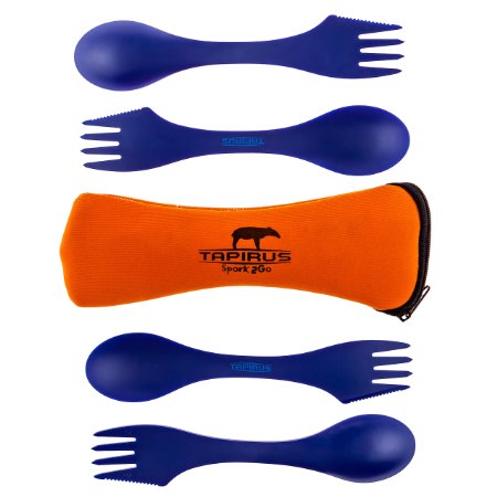 Tapirus Spork2go Spork Set Four Sporks  Spork Carry Case - Bpa-free Tritan Spoon Fork and Knife Combo Utensil Great As Camping Flatware for Work College and Any Outdoor Activity