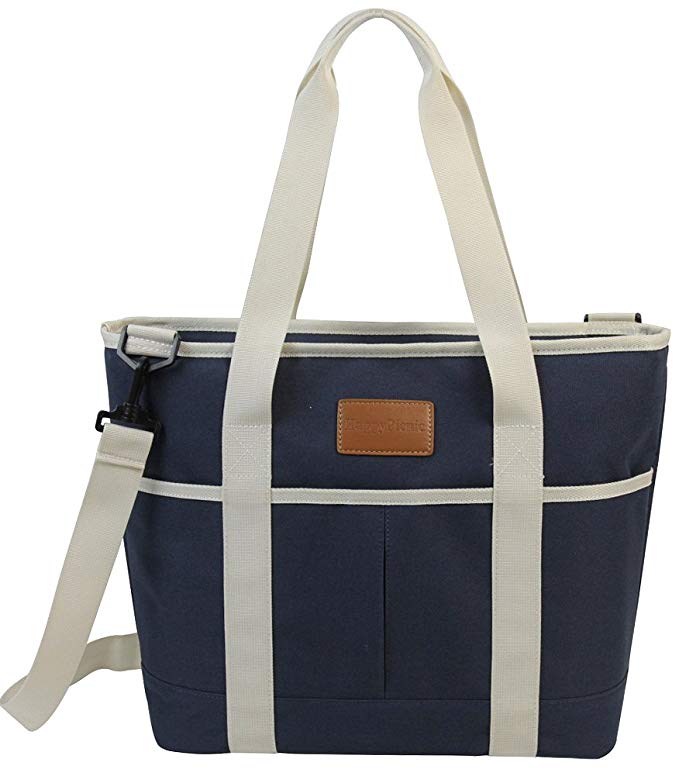 HappyPicnic 16L Large Insulated Bag | 25CAN Waterproof Cooler Carrier Bag| Thermal Picnic Tote | Lunch Bags for Outdoor Camping,Beach Day or Travel | Collapsible Grocery Shopping Storage Bag-Navy Blue